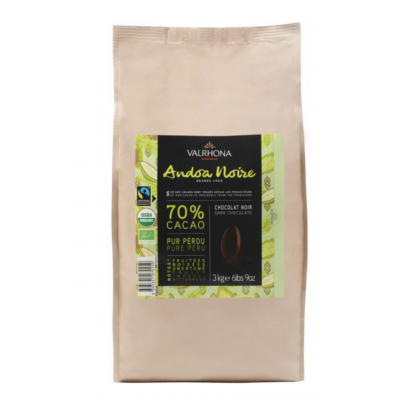 Andoa Noire 70% BIO chocolat de couverture noir en fèves 3kg VALRHONA
