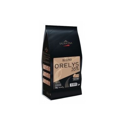 Chocolat de couverture blond Orelys 35% de cacao en fèves 500g VALRHONA